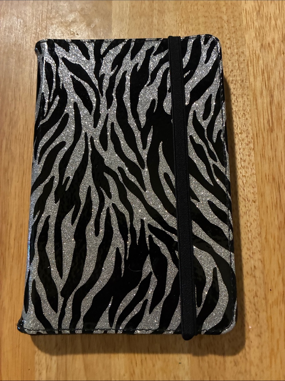Glitter Zebra Elastic Closure Notebook/ Ipad holder- Black & Silver